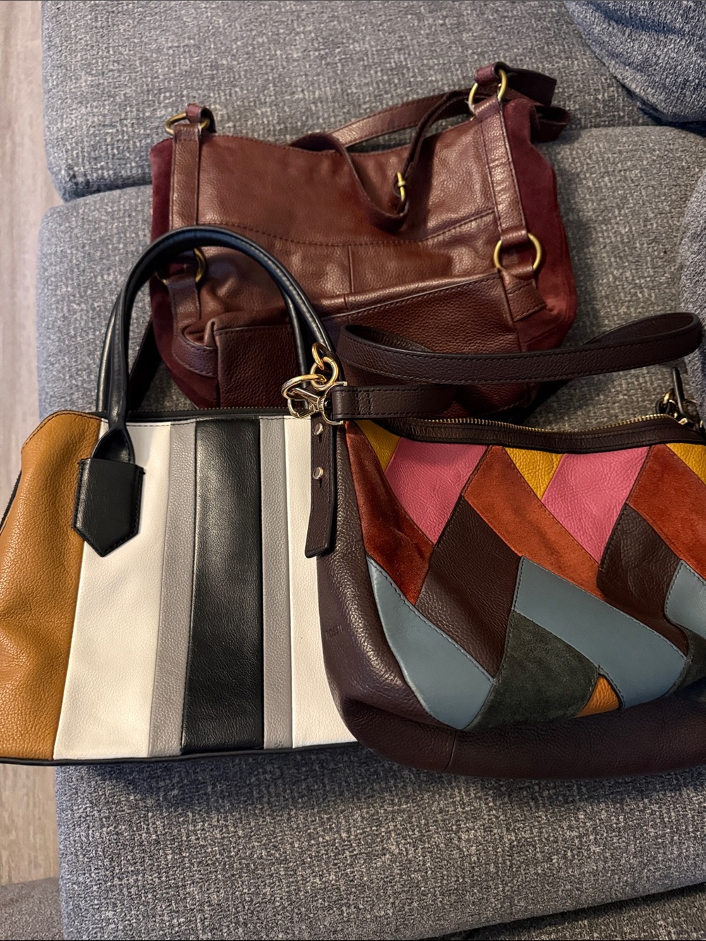 Women’s Multicolor Patchwork Leather Hobo Shoulder Bag - No Brand